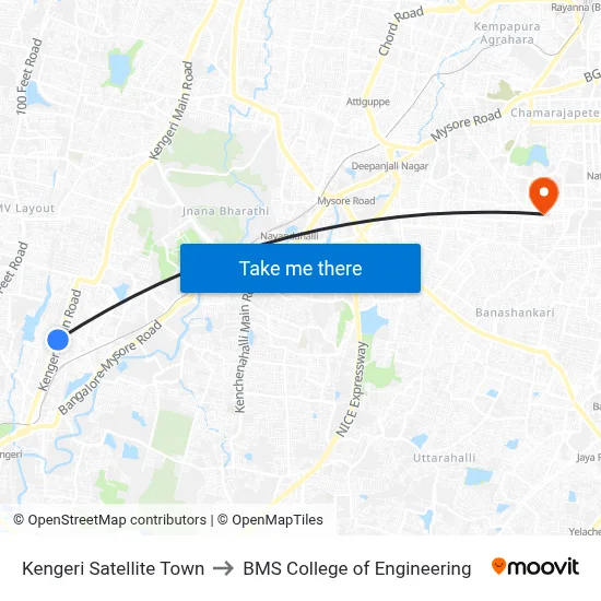 Kengeri Satellite Town to BMS College of Engineering map