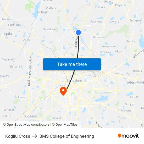 Kogilu Cross to BMS College of Engineering map