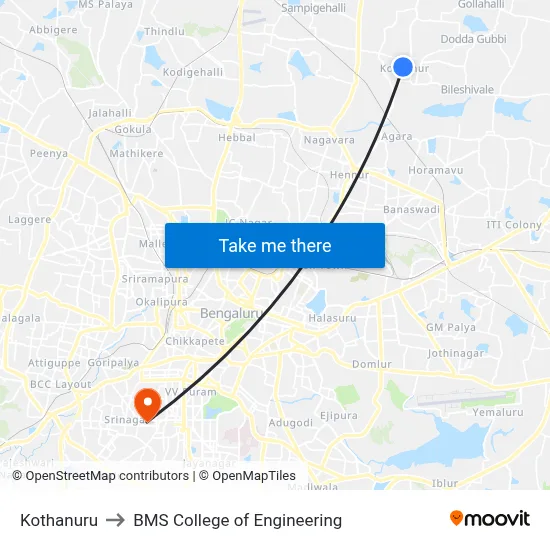 Kothanuru to BMS College of Engineering map