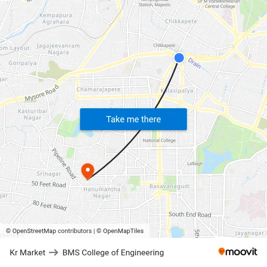 Kr Market to BMS College of Engineering map