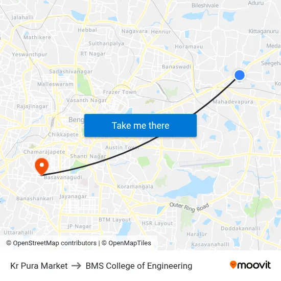 Kr Pura Market to BMS College of Engineering map