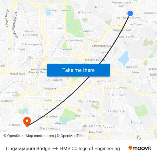 Lingarajapura Bridge to BMS College of Engineering map