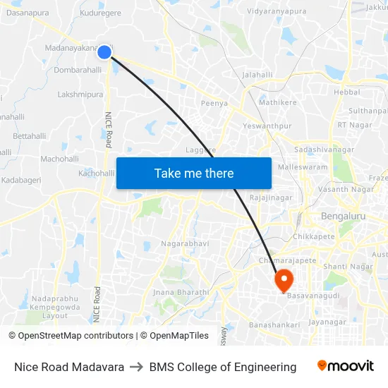 Nice Road Madavara to BMS College of Engineering map