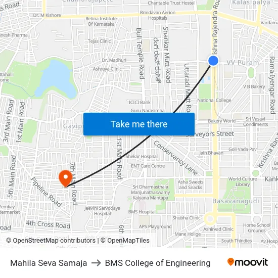 Mahila Seva Samaja to BMS College of Engineering map