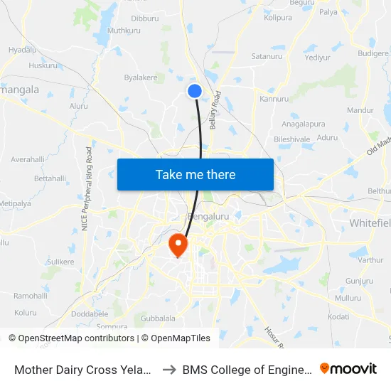 Mother Dairy Cross Yelahanka to BMS College of Engineering map