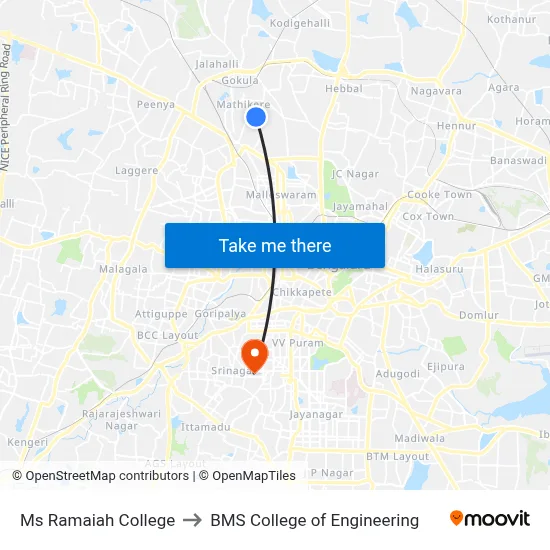 Ms Ramaiah College to BMS College of Engineering map