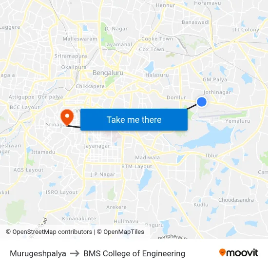 Murugeshpalya to BMS College of Engineering map