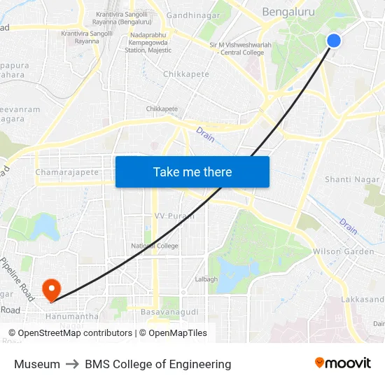 Museum to BMS College of Engineering map