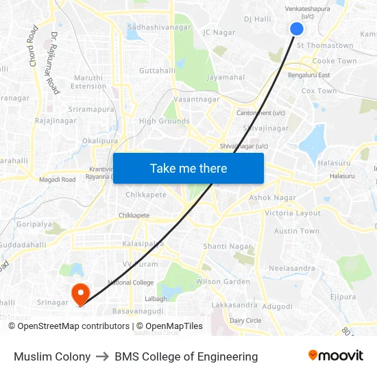 Muslim Colony to BMS College of Engineering map