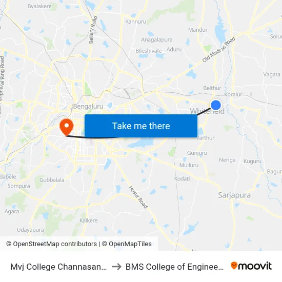 Mvj College Channasandra to BMS College of Engineering map