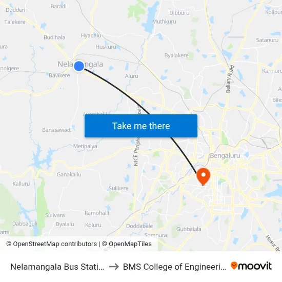 Nelamangala Bus Station to BMS College of Engineering map