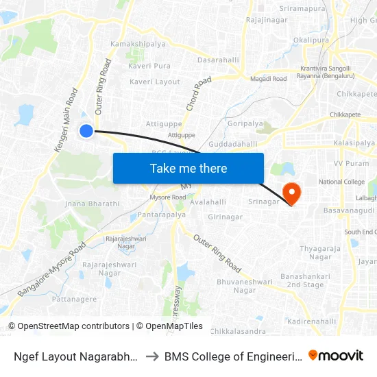 Ngef Layout Nagarabhavi to BMS College of Engineering map