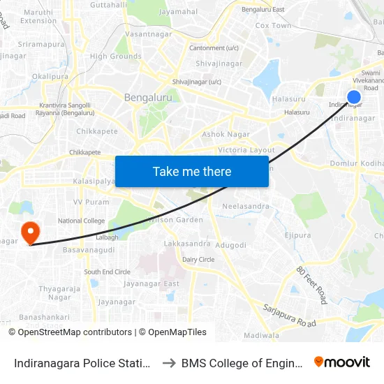 Indiranagara Police Station/Kfc to BMS College of Engineering map