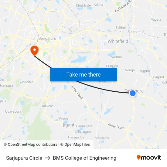 Sarjapura Circle to BMS College of Engineering map
