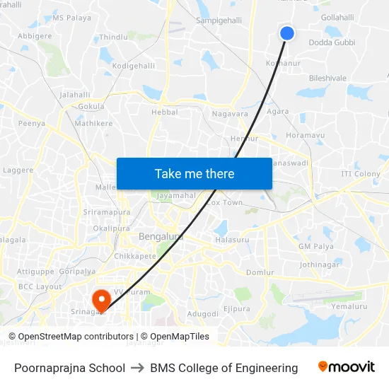 Poornaprajna School to BMS College of Engineering map