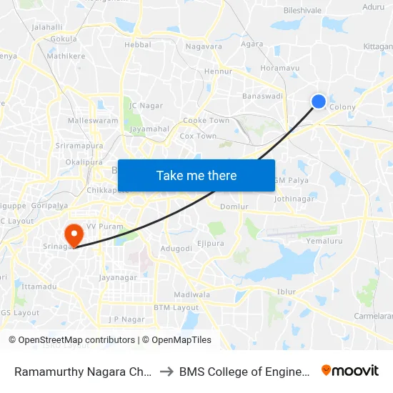 Ramamurthy Nagara Church to BMS College of Engineering map