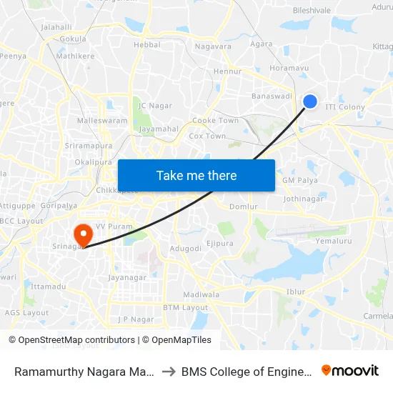 Ramamurthy Nagara Manipal to BMS College of Engineering map