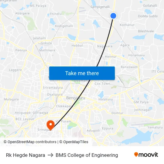 Rk Hegde Nagara to BMS College of Engineering map