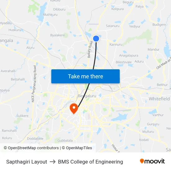 Sapthagiri Layout to BMS College of Engineering map