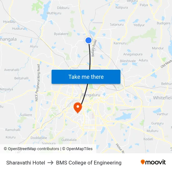 Sharavathi Hotel to BMS College of Engineering map