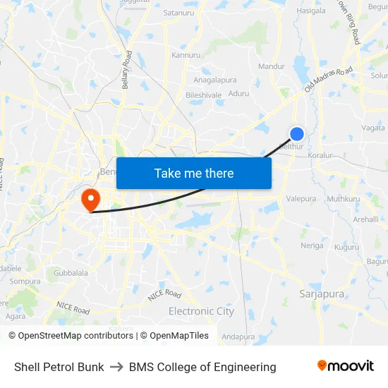 Shell Petrol Bunk to BMS College of Engineering map