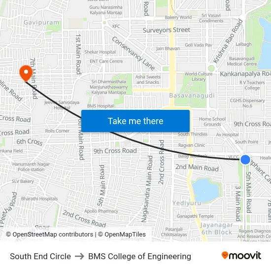 South End Circle to BMS College of Engineering map