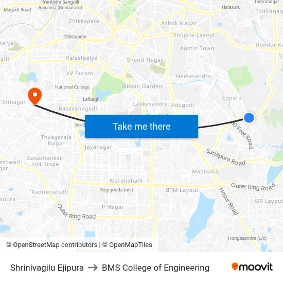 Shrinivagilu Ejipura to BMS College of Engineering map