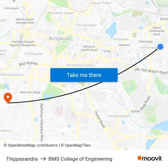 Thippasandra to BMS College of Engineering map
