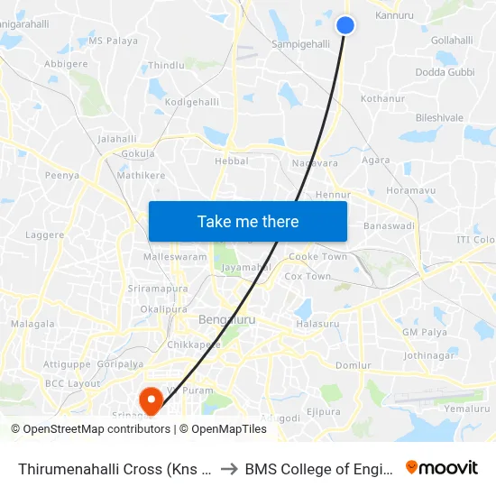 Thirumenahalli Cross (Kns College) to BMS College of Engineering map