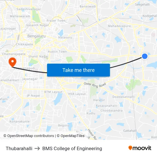 Thubarahalli to BMS College of Engineering map