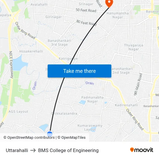 Uttarahalli to BMS College of Engineering map