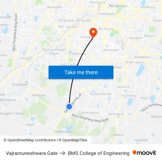 Vajramuneshwara Gate to BMS College of Engineering map
