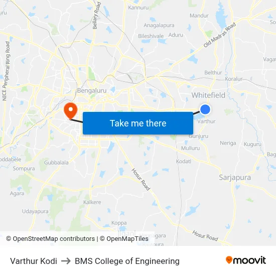 Varthur Kodi to BMS College of Engineering map
