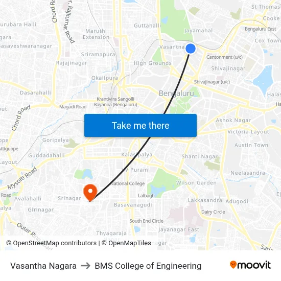 Vasantha Nagara to BMS College of Engineering map