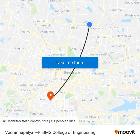 Veerannapalya to BMS College of Engineering map