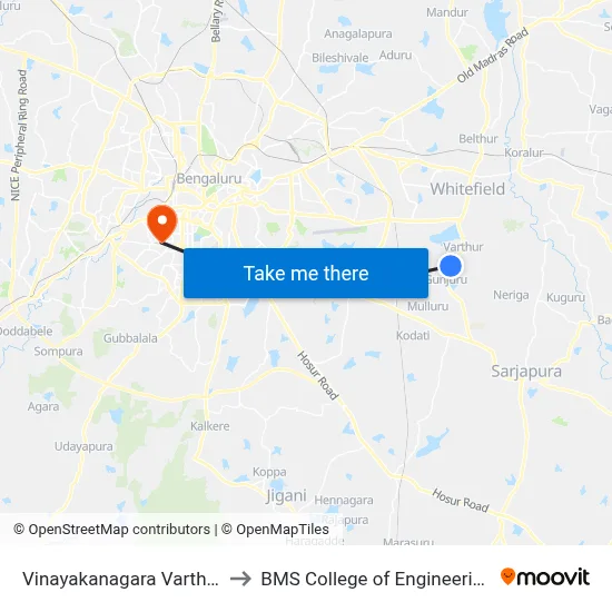 Vinayakanagara Varthur to BMS College of Engineering map