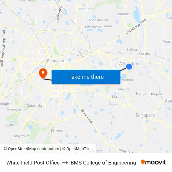 White Field Post Office to BMS College of Engineering map