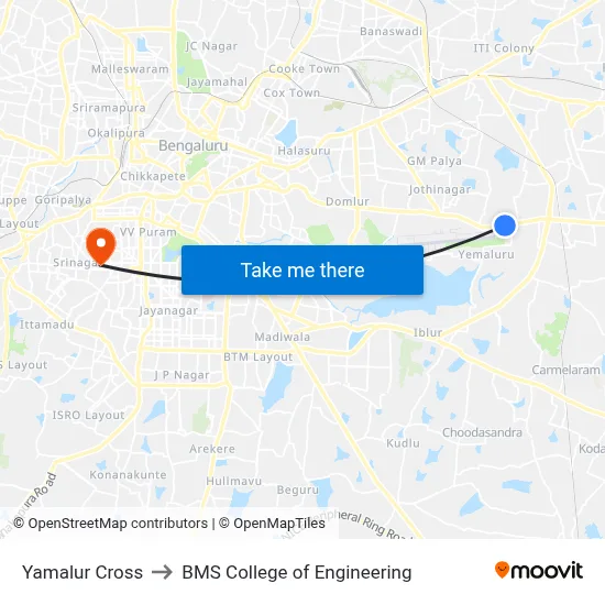 Yamalur Cross to BMS College of Engineering map