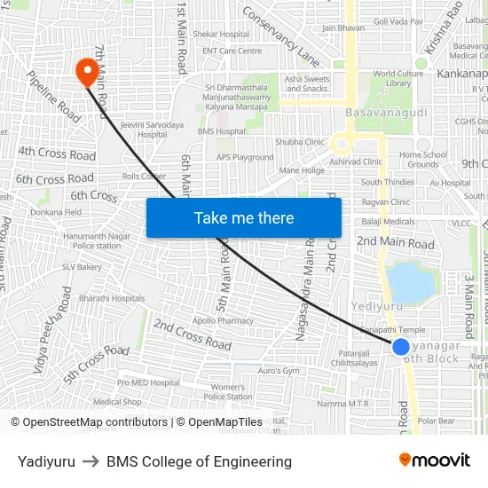 Yadiyuru to BMS College of Engineering map