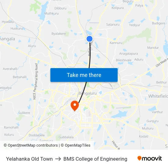 Yelahanka Old Town to BMS College of Engineering map