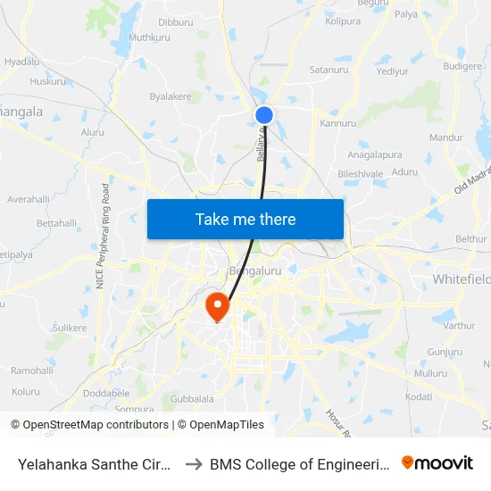 Yelahanka Santhe Circle to BMS College of Engineering map