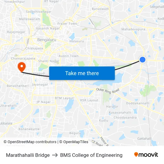 Marathahalli Bridge to BMS College of Engineering map