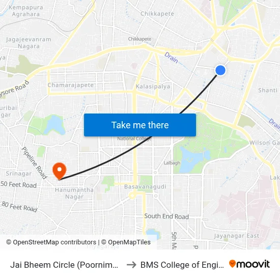 Jai Bheem Circle (Poornima Theatre) to BMS College of Engineering map