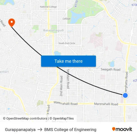 Gurappanapalya to BMS College of Engineering map