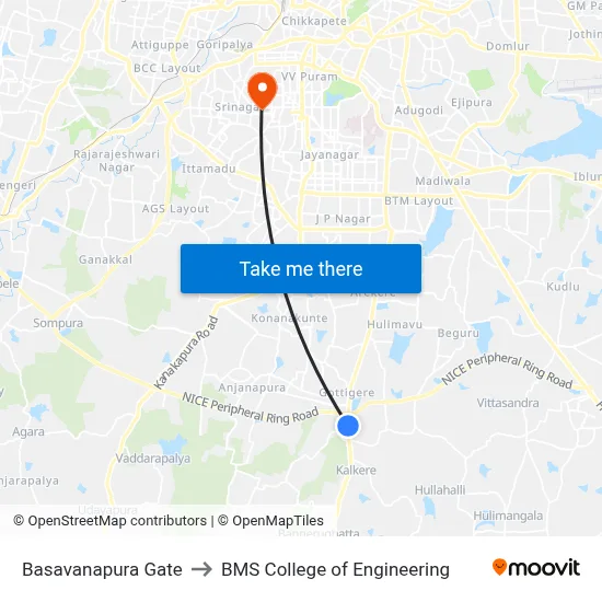 Basavanapura Gate to BMS College of Engineering map