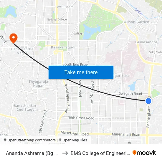 Ananda Ashrama (Bg Rd) to BMS College of Engineering map