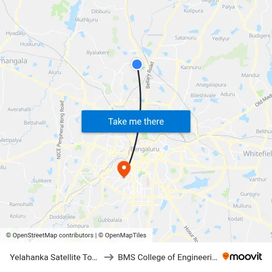 Yelahanka Satellite Town to BMS College of Engineering map