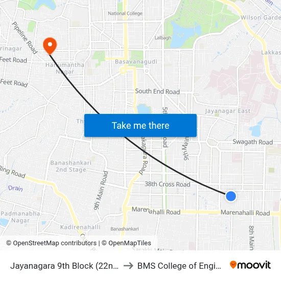 Jayanagara 9th Block (22nd Main) to BMS College of Engineering map