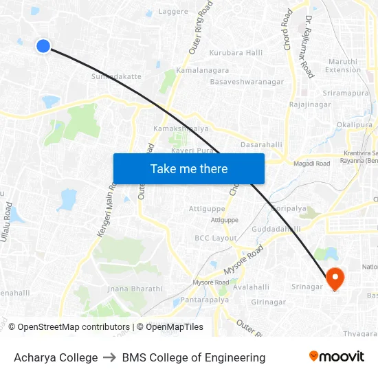 Acharya College to BMS College of Engineering map