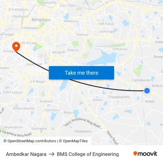 Ambedkar Nagara to BMS College of Engineering map